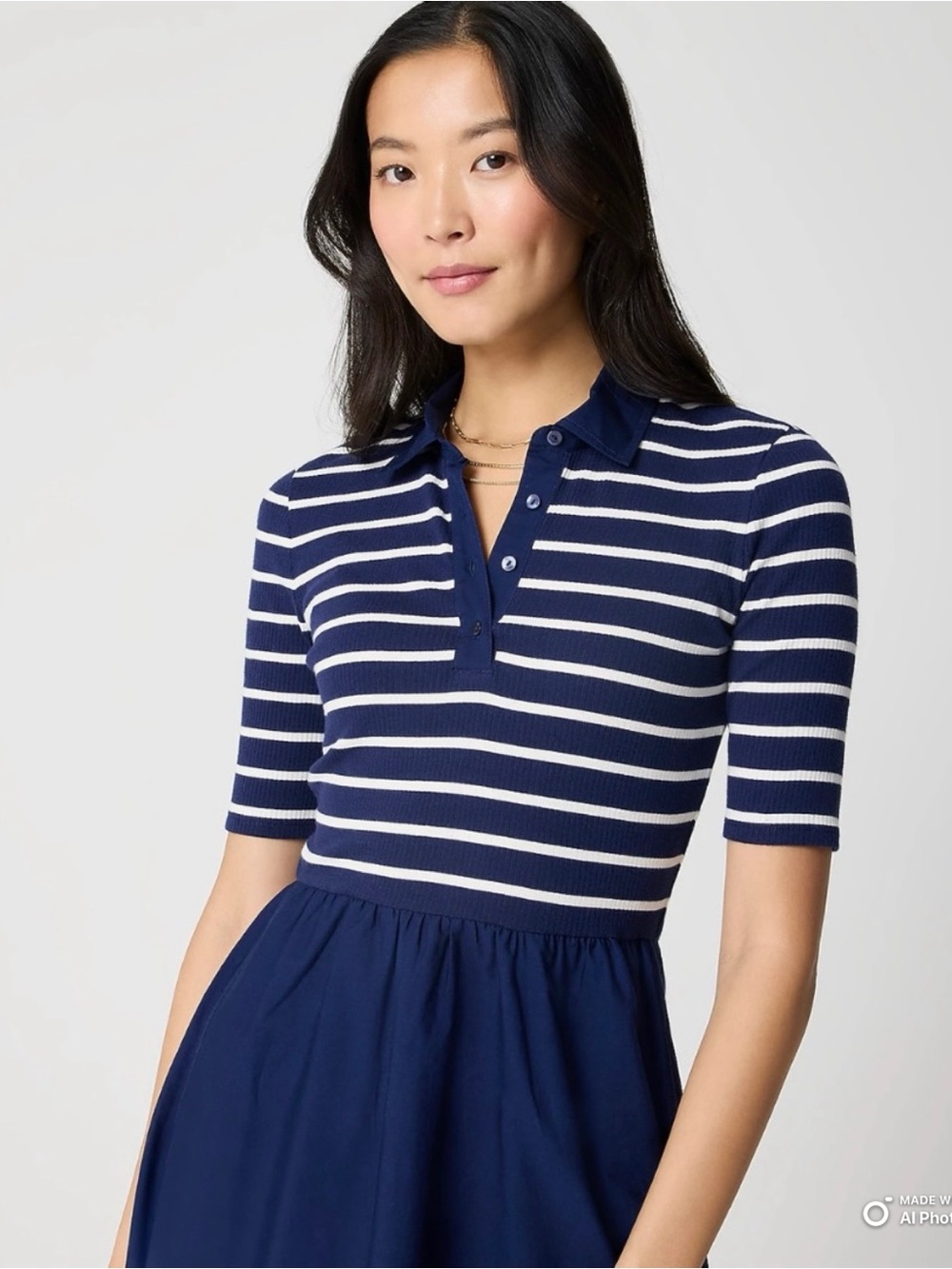 J Crew Factory Medium TALL Navy Blue Striped Collared Knit Dress NWT Pockets - Picture 4 of 16